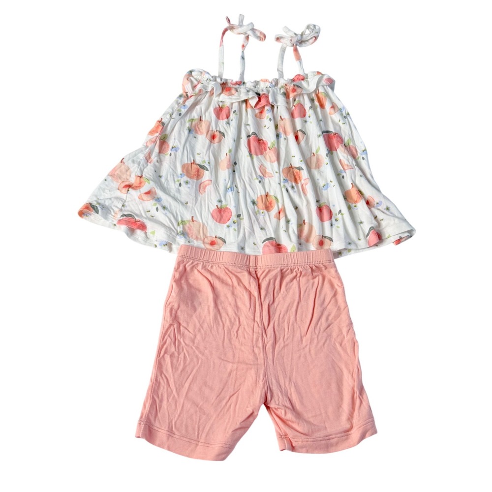 Angel Dear Peach Print‎ Bamboo Set Kids 4T Pink White Excellent Ruffle Tie Strap
